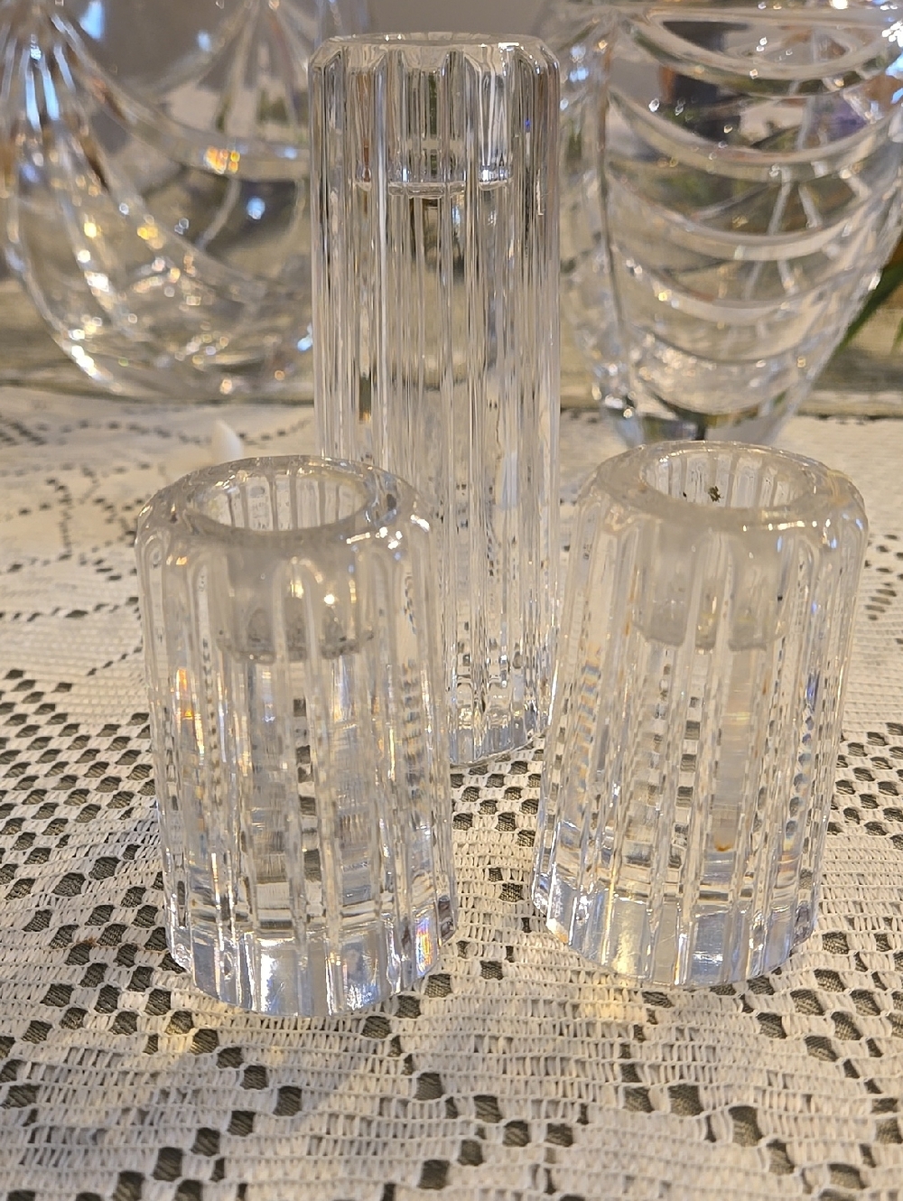 Tiffany & Co. Clear Crystal Ribbed Candle Holders - Set of 3